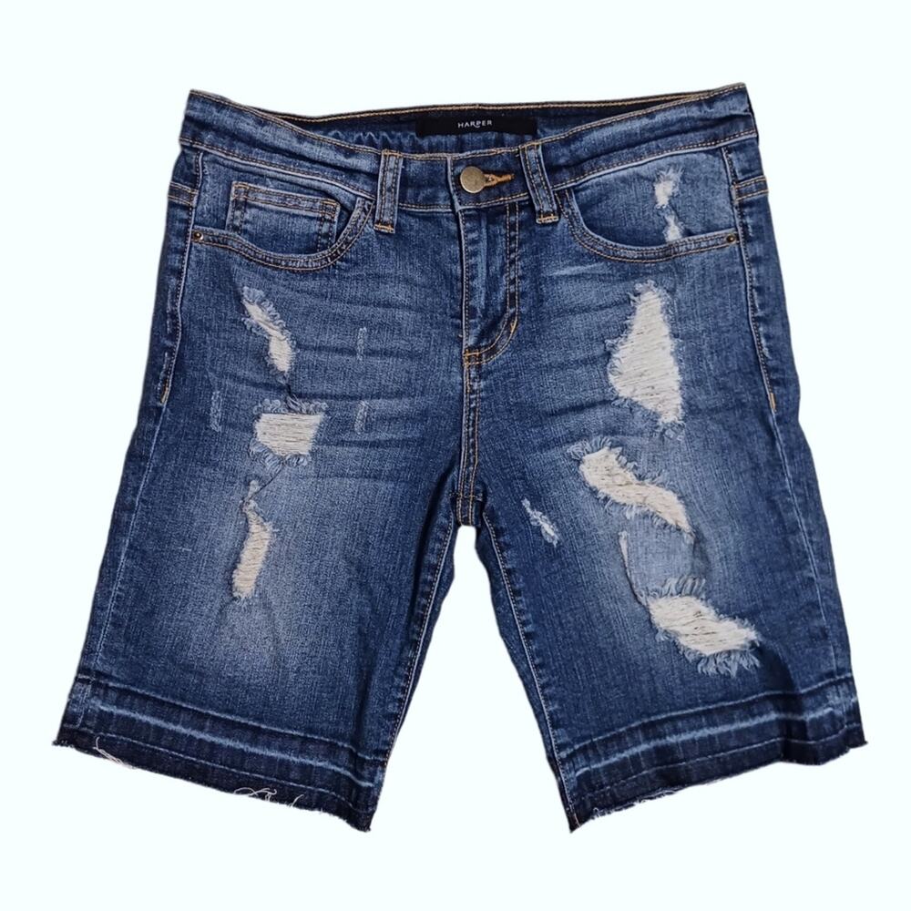 Harper distressed bermuda shorts sz 27 / 4 raw edge released hem denim jean